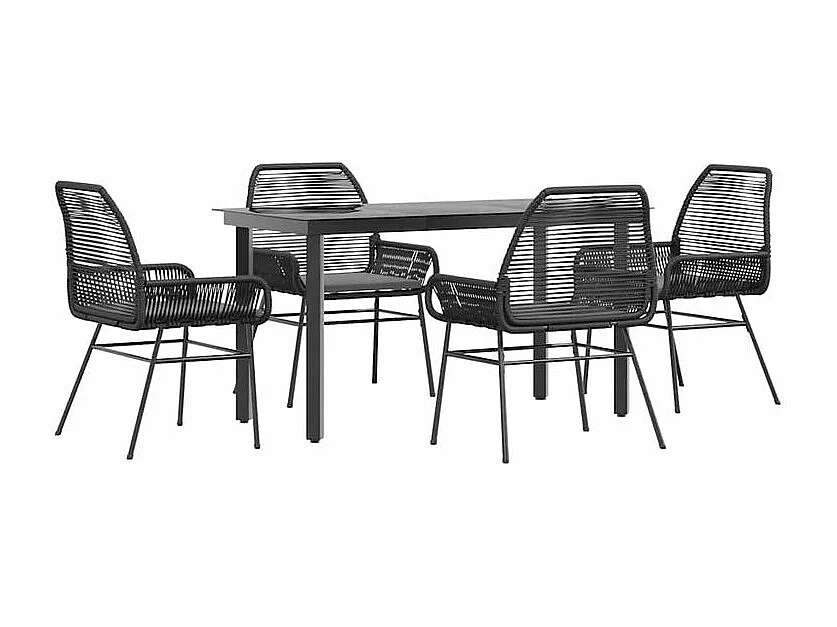 Ensemble à manger de jardin et coussins 5 pcs noir rotin verre