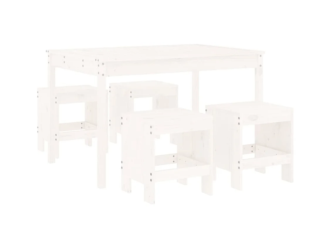 Ensemble à manger de jardin 5pcs blanc bois massif de pin