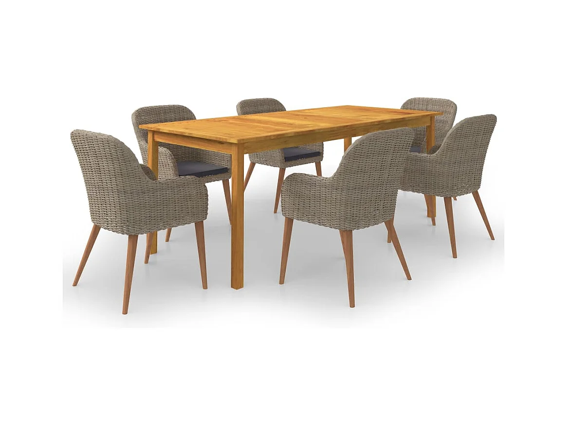 Ensemble de salle à manger de jardin 7 pcs Marron 2