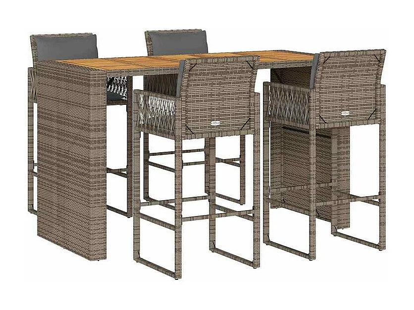 Ensemble de bar de jardin 5 pcs avec coussins gris poly rotin