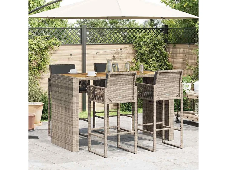 Ensemble de bar de jardin 5 pcs avec coussins gris poly rotin