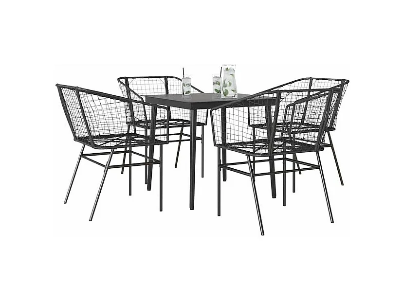 Ensemble à manger de jardin 5 pcs noir résine tressée verre