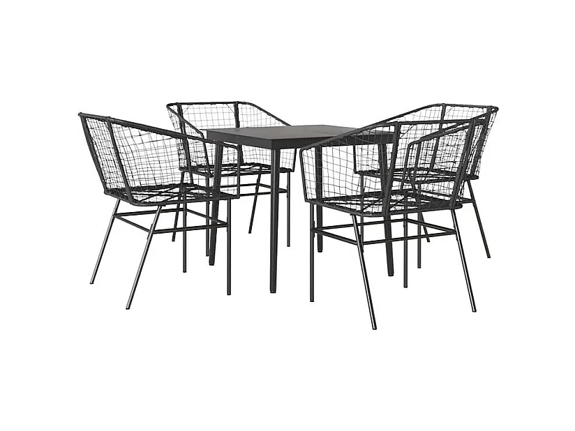 Ensemble à manger de jardin 5 pcs noir résine tressée verre