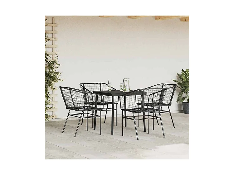 Ensemble à manger de jardin 5 pcs noir résine tressée verre