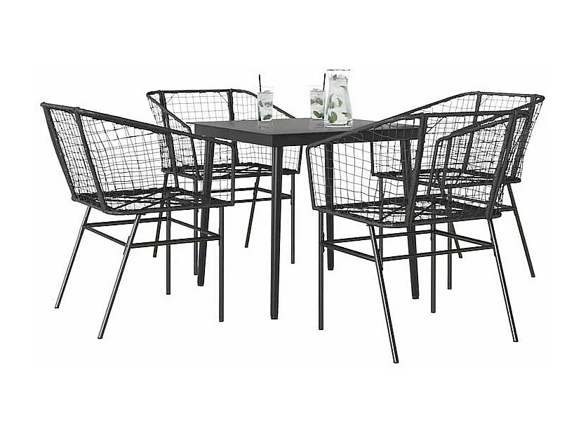 Ensemble à manger de jardin 5 pcs noir résine tressée verre