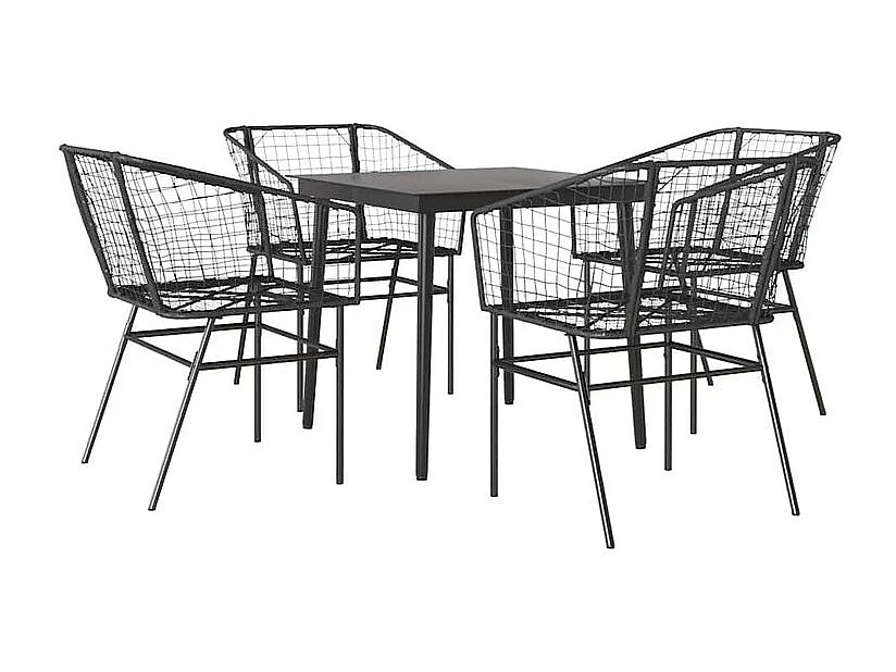 Ensemble à manger de jardin 5 pcs noir résine tressée verre