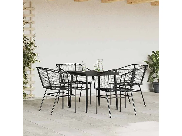 Ensemble à manger de jardin 5 pcs noir résine tressée verre