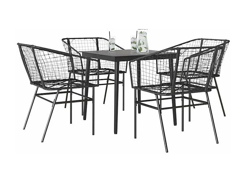 Ensemble à manger de jardin 5 pcs noir résine tressée verre