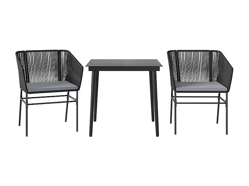 Ensemble à manger de jardin et coussins 3 pcs noir rotin verre