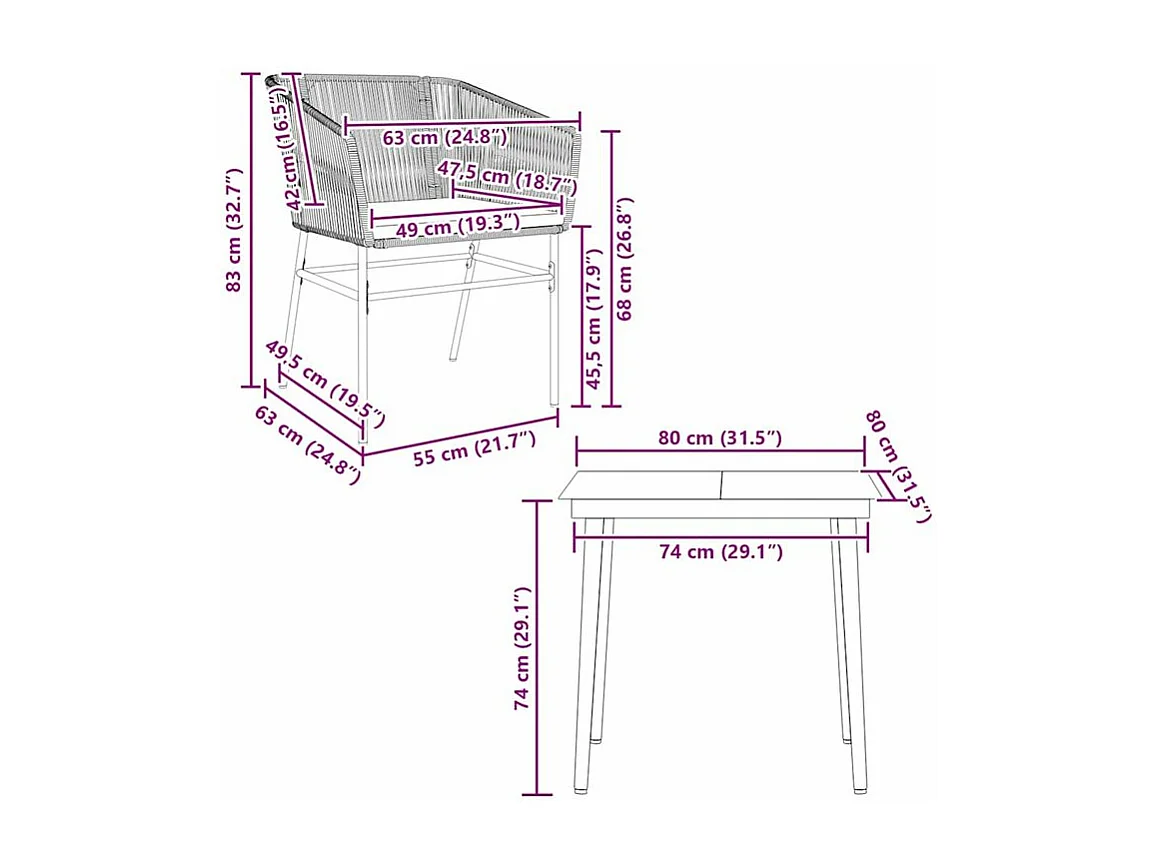 Ensemble à manger de jardin et coussins 3 pcs noir rotin verre