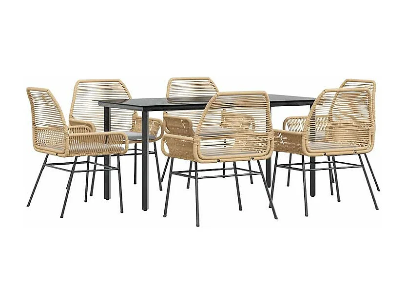 Ensemble à manger jardin coussins 7pcs marron poly rotin verre