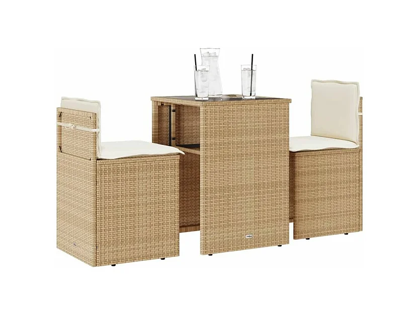 Ensemble de bistro 3 pcs avec coussins beige résine tressée