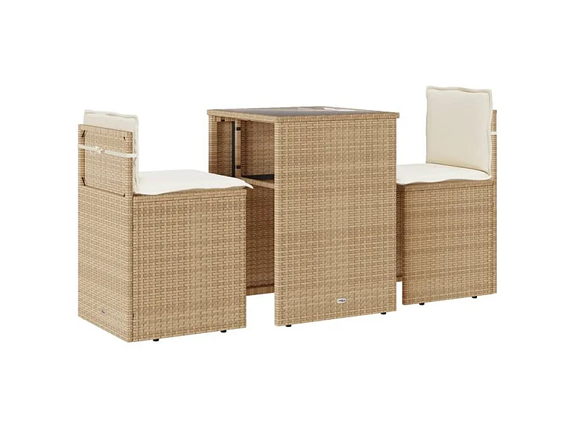 Ensemble de bistro 3 pcs avec coussins beige résine tressée