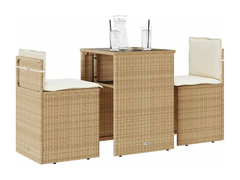 Ensemble de bistro 3 pcs avec coussins beige résine tressée