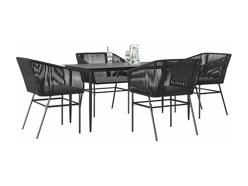 Ensemble à manger de jardin et coussins 5 pcs noir rotin verre