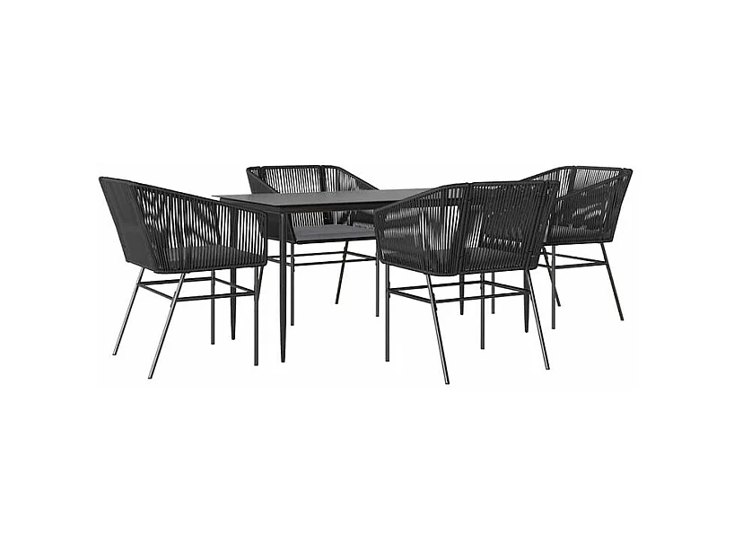 Ensemble à manger de jardin et coussins 5 pcs noir rotin verre