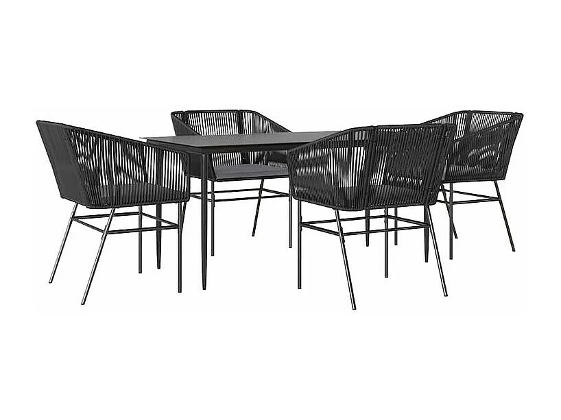 Ensemble à manger de jardin et coussins 5 pcs noir rotin verre