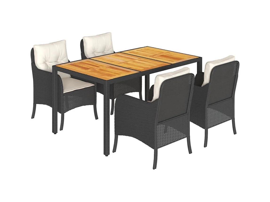 Ensemble à manger de jardin coussins 5pcs Noir Résine tressée