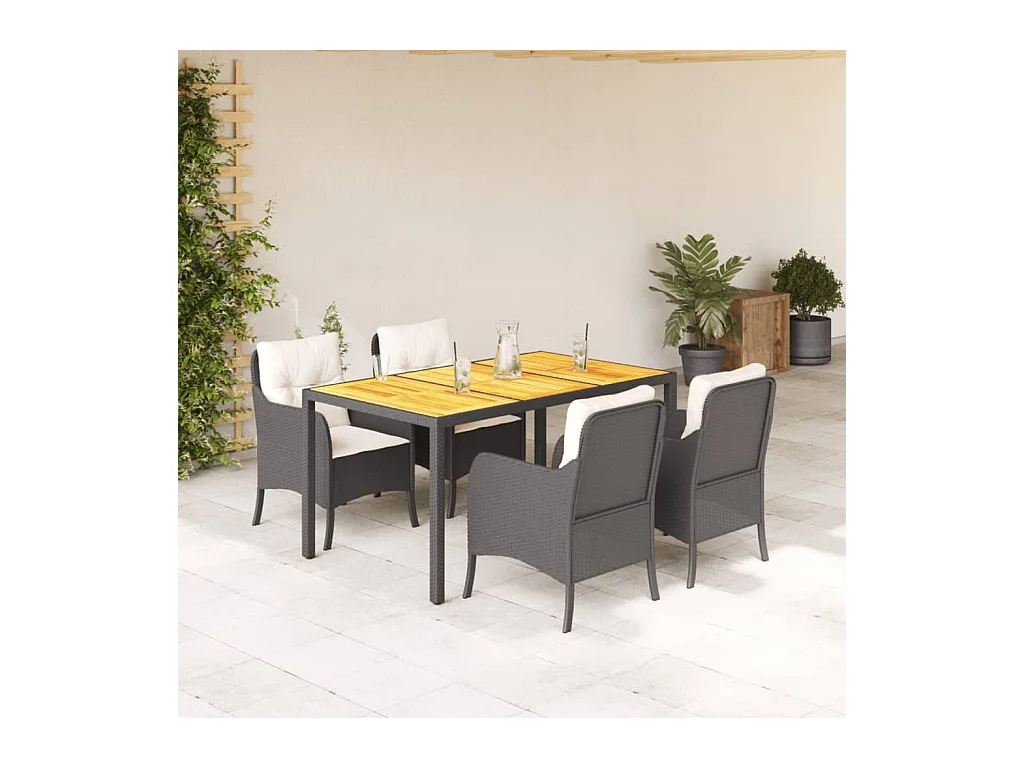 Ensemble à manger de jardin coussins 5pcs Noir Résine tressée