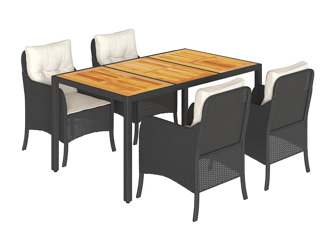 Ensemble à manger de jardin coussins 5pcs Noir Résine tressée