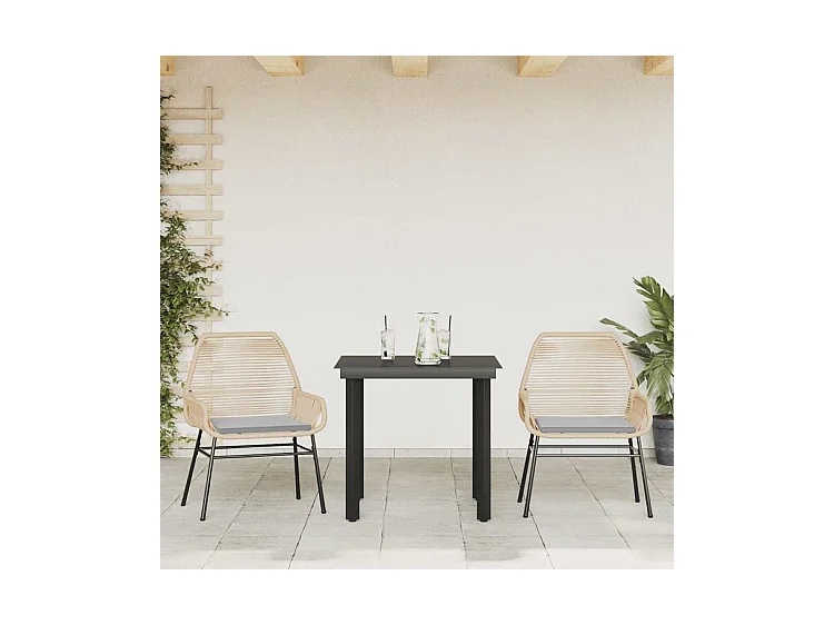 Ensemble à manger jardin coussins 3pcs marron poly rotin verre