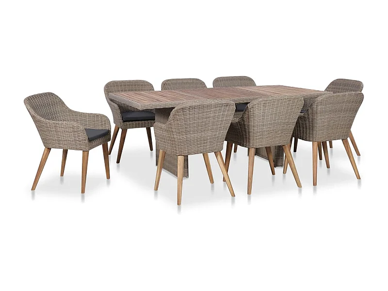 Salon de jardin avec coussins 9 pcs Résine tressée 2