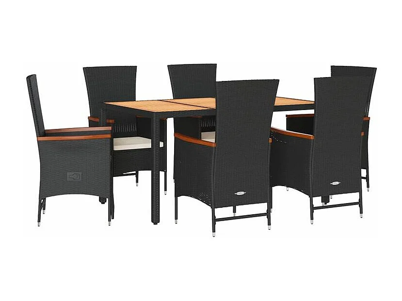 Ensemble à manger de jardin coussins 7pcs Noir Résine tressée