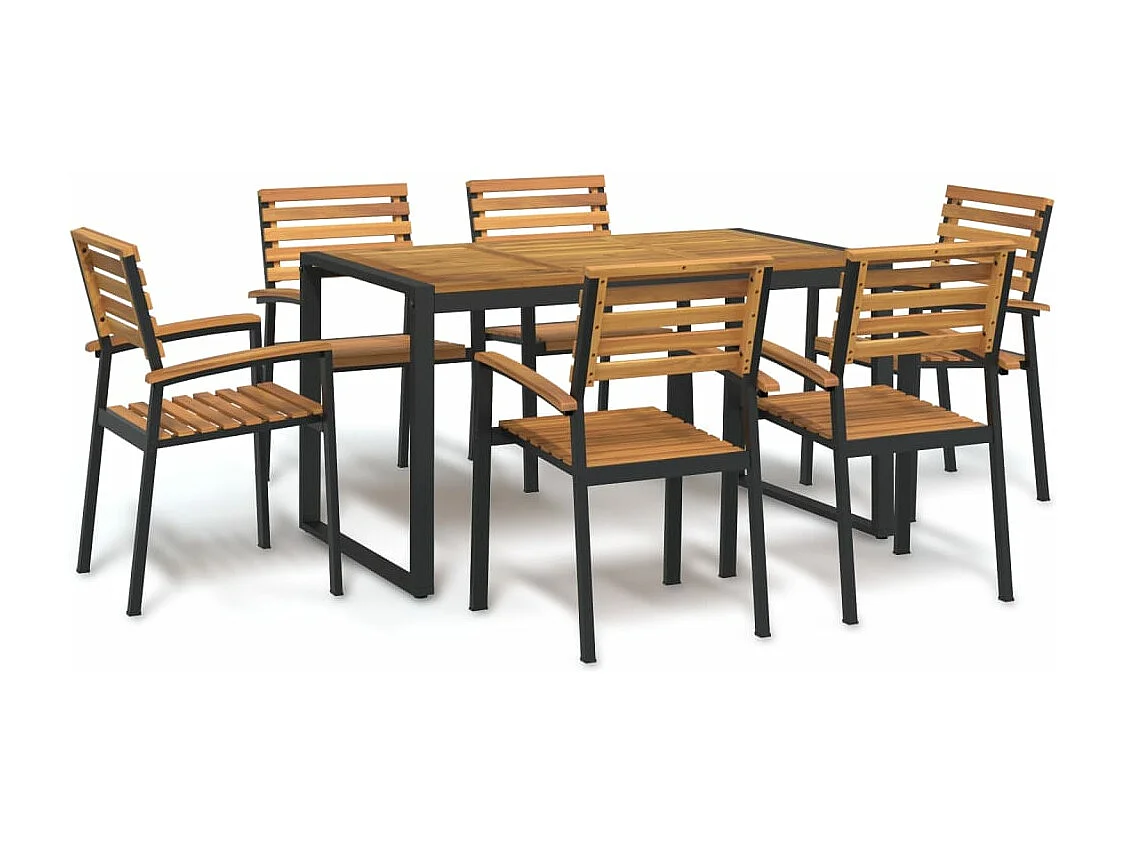 Ensemble à manger de jardin 7 pcs bois d'acacia solide et métal