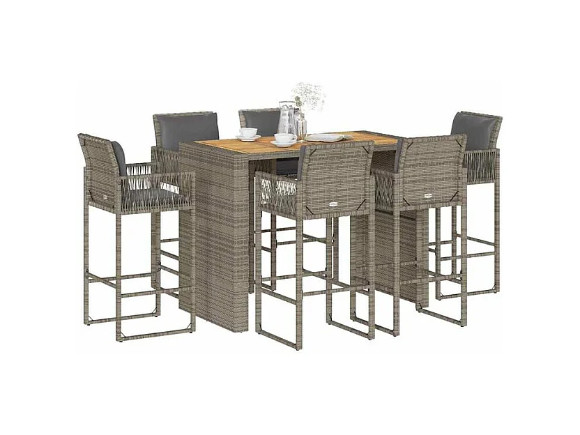 Ensemble de bar de jardin 7 pcs avec coussins gris poly rotin