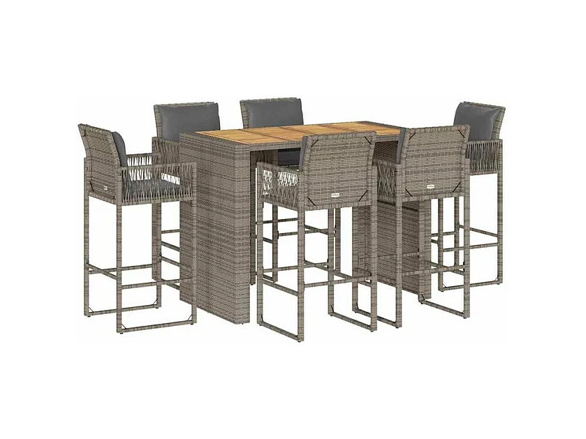 Ensemble de bar de jardin 7 pcs avec coussins gris poly rotin