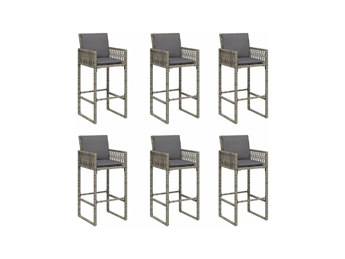Ensemble de bar de jardin 7 pcs avec coussins gris poly rotin