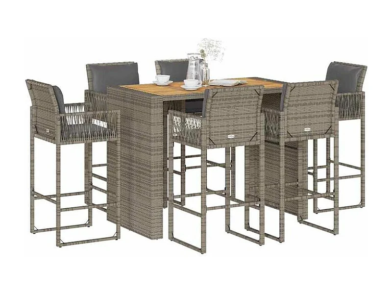 Ensemble de bar de jardin 7 pcs avec coussins gris poly rotin