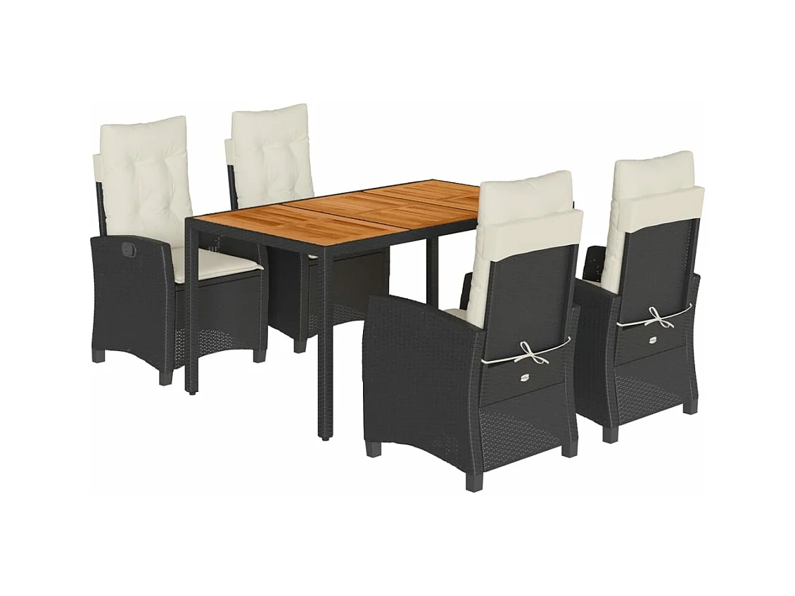 Ensemble à manger de jardin coussins 5pcs Noir Résine tressée