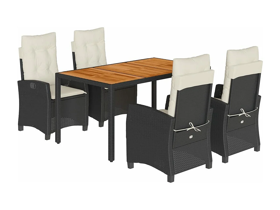 Ensemble à manger de jardin coussins 5pcs Noir Résine tressée