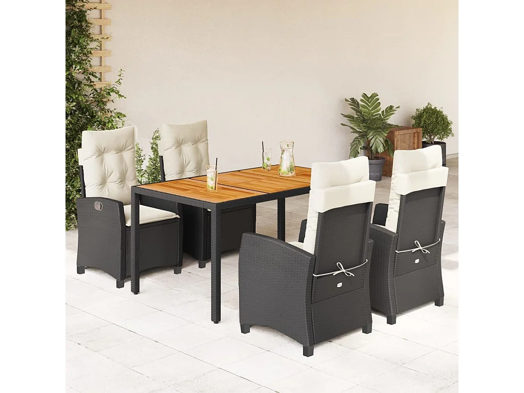 Ensemble à manger de jardin coussins 5pcs Noir Résine tressée