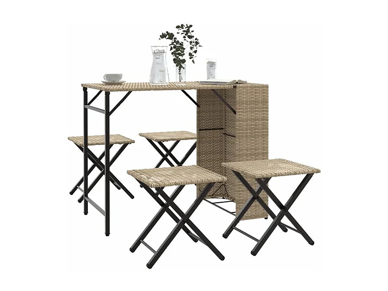 Ensemble à manger de jardin 5 pcs pliable beige résine tressée