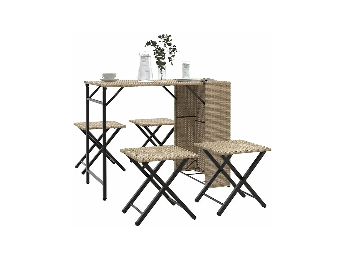 Ensemble à manger de jardin 5 pcs pliable beige résine tressée