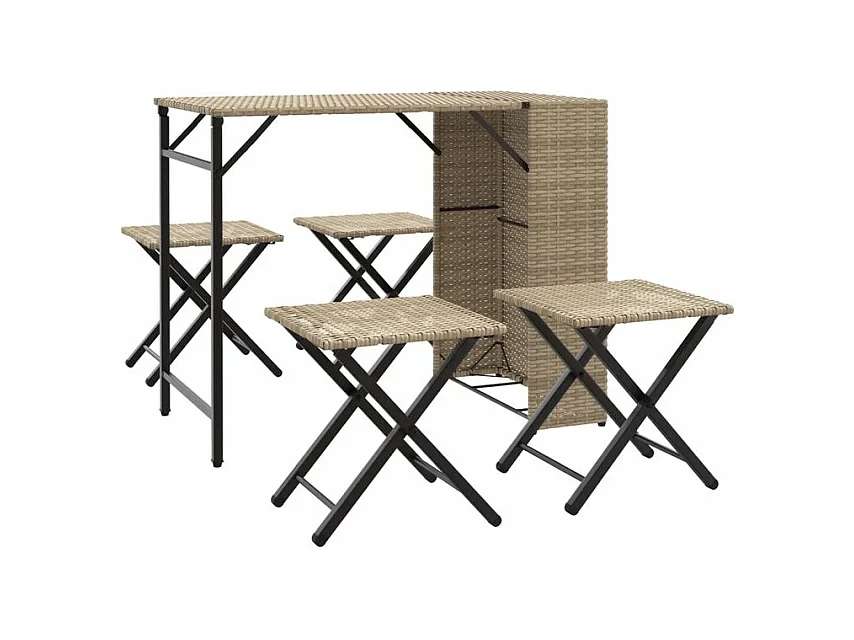 Ensemble à manger de jardin 5 pcs pliable beige résine tressée