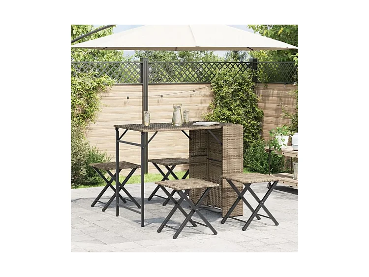 Ensemble à manger de jardin 5 pcs pliable beige résine tressée