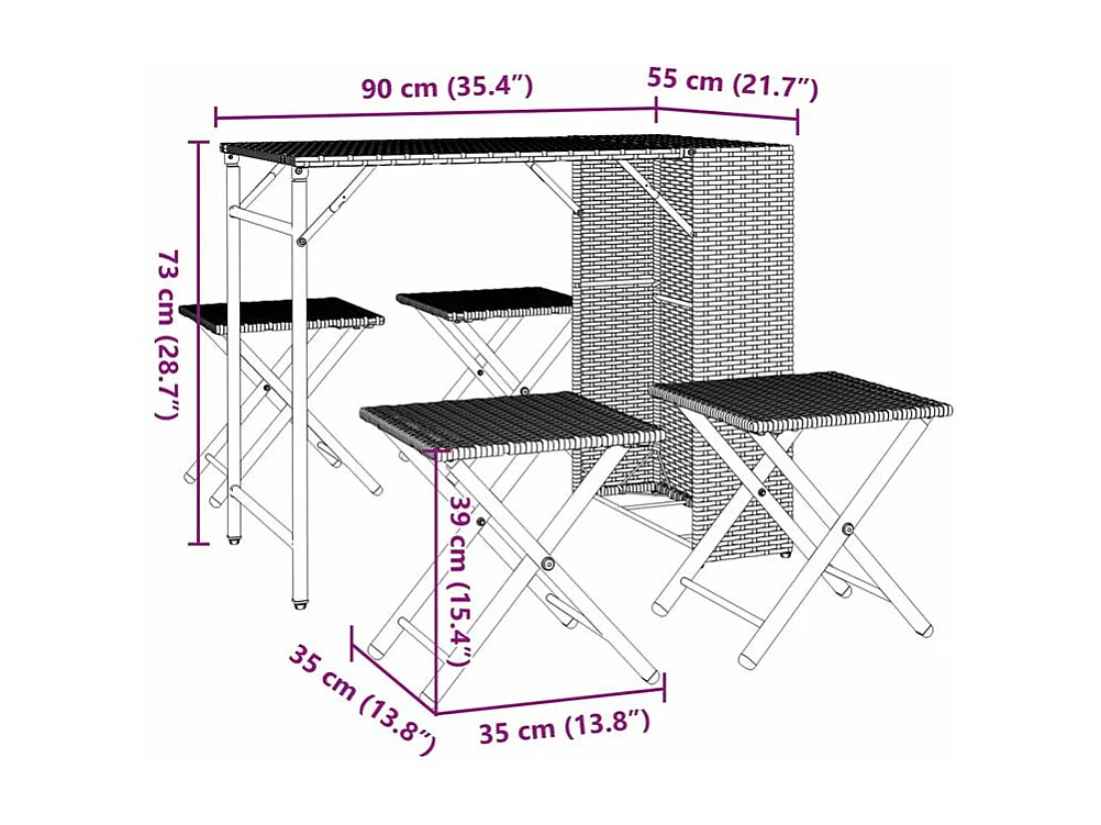 Ensemble à manger de jardin 5 pcs pliable beige résine tressée