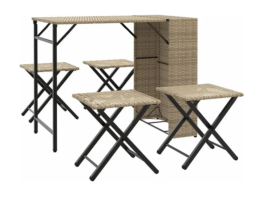 Ensemble à manger de jardin 5 pcs pliable beige résine tressée
