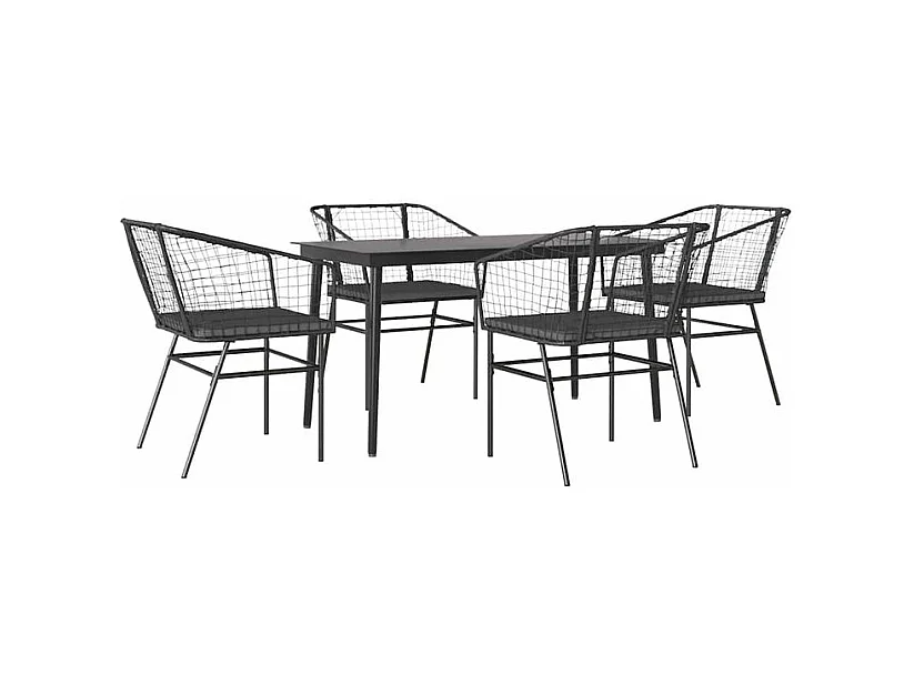 Ensemble à manger de jardin et coussins 5 pcs noir rotin verre