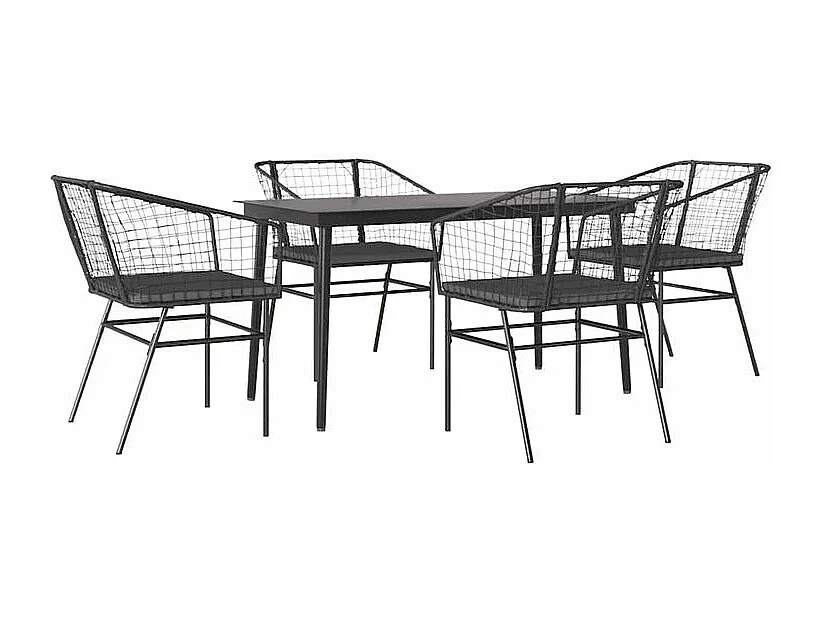 Ensemble à manger de jardin et coussins 5 pcs noir rotin verre