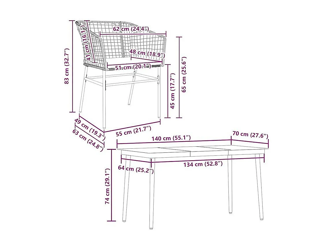 Ensemble à manger de jardin et coussins 5 pcs noir rotin verre
