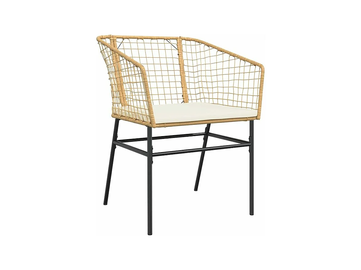 Ensemble à manger jardin coussins 3pcs marron poly rotin verre