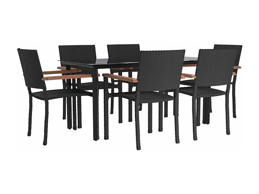 Ensemble à manger de jardin 7 pcs Noir Résine tressée