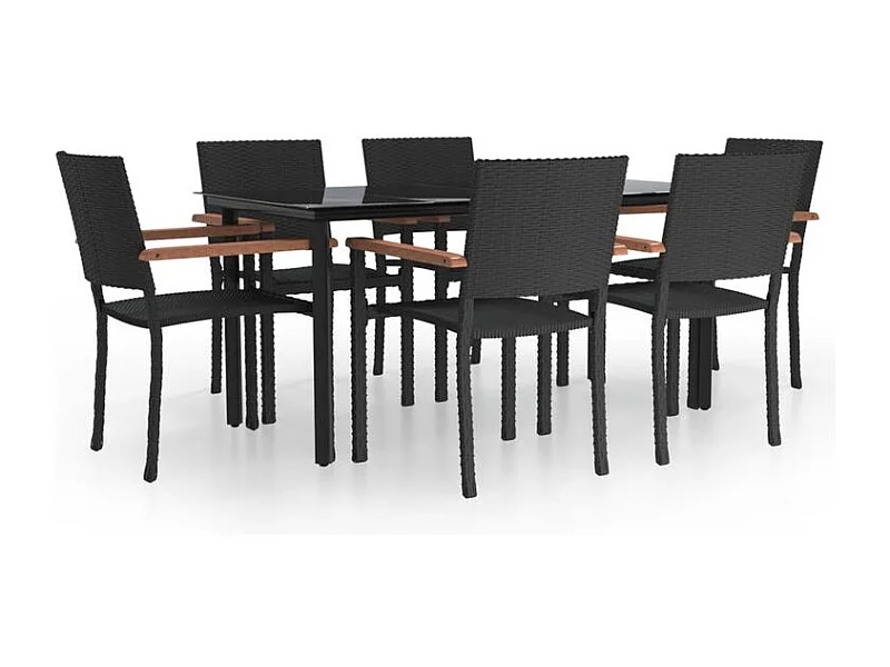 Ensemble à manger de jardin 7 pcs Noir Résine tressée