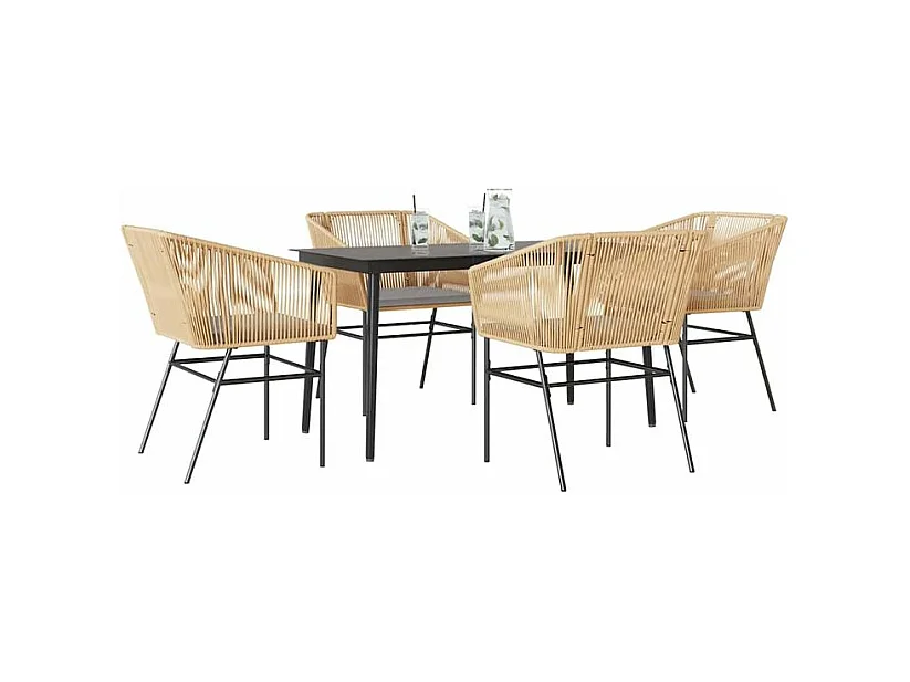 Ensemble à manger jardin coussins 5pcs marron poly rotin verre
