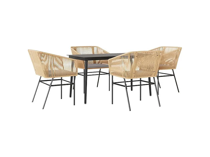 Ensemble à manger jardin coussins 5pcs marron poly rotin verre