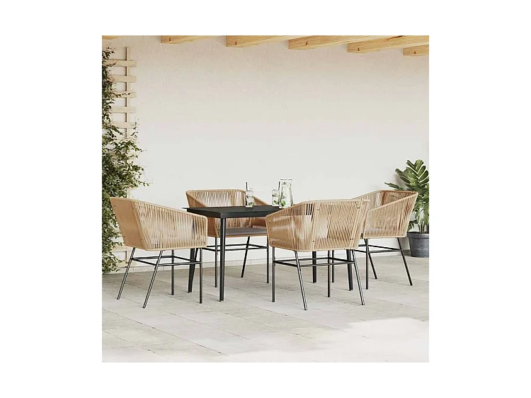 Ensemble à manger jardin coussins 5pcs marron poly rotin verre